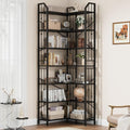GarveeHome Corner Bookshelf 86" l Shaped Bookcase, Corner Bookshelves Black Bookcase 7 Tier l-Shape Bookshelf, Large Bookcases with Beaded Design Tall Display Rack Shelf for Living Room Bedroom
