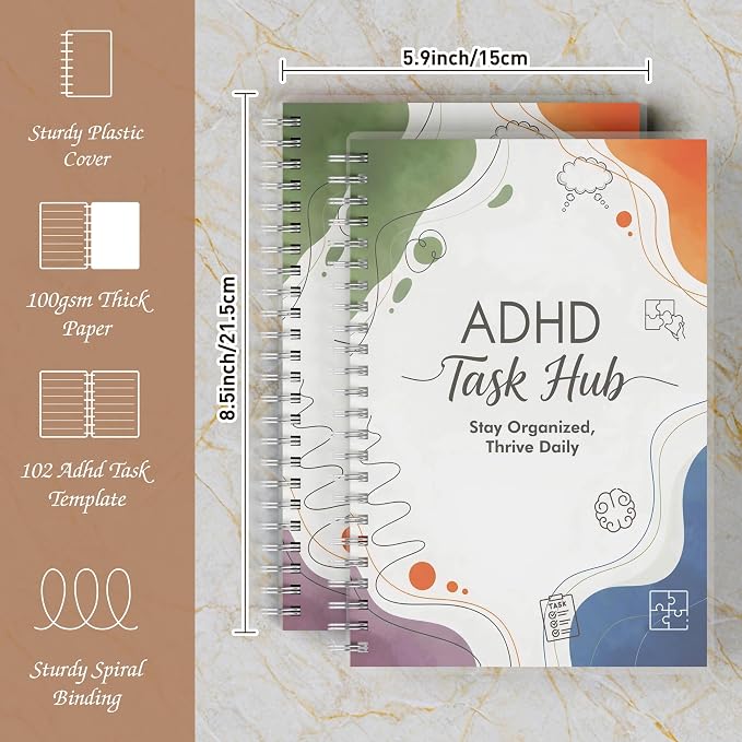ADHD Planner for Focus & Productivity: Task Management Hub with Color-Coded Sections for Calls, Emails, To-Dos, Appointments & More. Reduce Overwhelm. A5, Durable Cover, 100gsm Paper, Spiral Bound