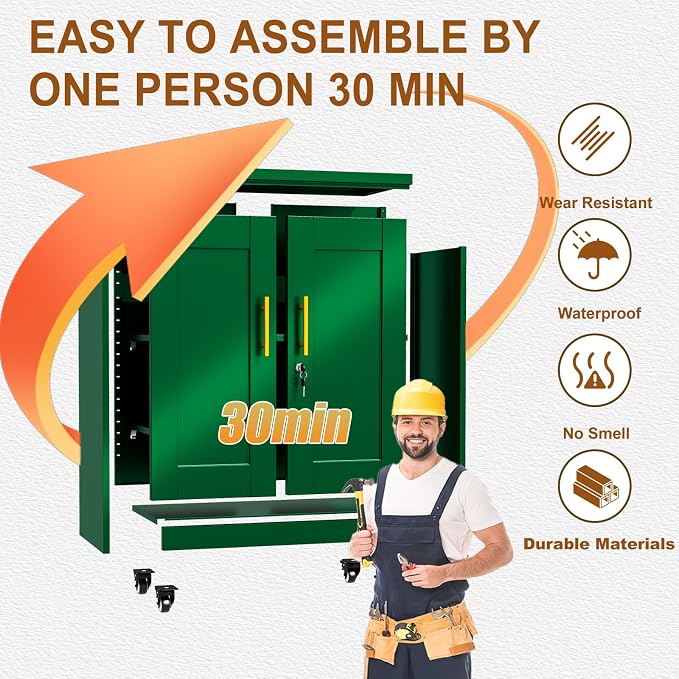 36" Metal Garage Storage Cabinet with Lock,Lockable Office File Cabinet with 2 Doors and 2 Adjustable Shelves,Outdoor Steel Locker Organizer for Home Office,Gym,School,Warehouse(Green)