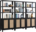 SICOTAS Bookshelf 5 Tier Book Shelf Rattan Boho 71" Tall Bookcase with Doors Storage Shelves Large Bookshelves Farmhouse Bookcases Library Book Case for Living Room Bedroom Home Office Kitchen