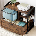 HSH Mobile Lateral File Cabinet with Drawer, Rolling Filing Cabinet with Storage Shelves & Hanging File Folders, Wooden Metal Printer Stand Fits A4 Letter Legal Size for Home Office, Rustic Brown,33In