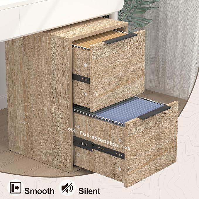 Wood File Cabinet 2 Drawer Filing Cabinets with Hanging Bars for Letter Size, Wooden Samll Vertical Filing Cabinet for Home Office, Oak