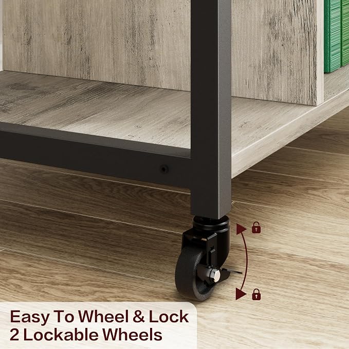 GarveeLife Small Printer Stand with Power Outlets, Rolling Printer Table with Lockable Wheels, Under Desk Printer Cart with Storage, Utility Storage Cart for Home, Office, Gray