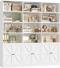 FACBOTALL 75" Triple Wide Bookshelf, White Bookshelf and Bookcase with 6 Farmhouse Doors, 71" Wide 6 Tier Book Shelf with 18 Storage Shelves, Large Wooden Bookshelves, Tall Bookcase for Office, White