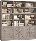 FACBOTALL 75" Triple Wide Bookshelf, Bookshelf and Bookcase with 6 Farmhouse Doors, 71" Wide 6 Tier Book Shelf with 18 Storage Shelves, Large Wooden Bookshelves, Tall Bookcase for Home Office, Gray