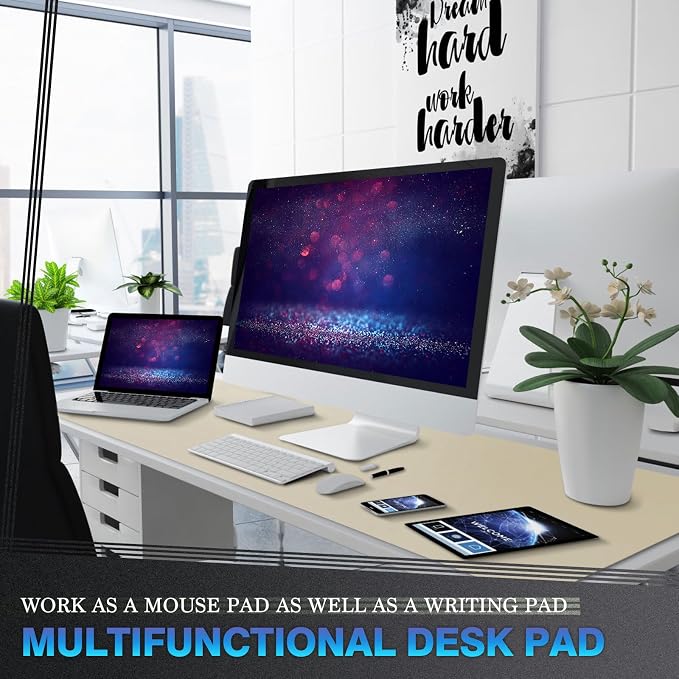 K KNODEL Large Office Leather Desk Mat, Mouse and Keyboard Pad, Computer and Laptop Mat, Desktop Protector and Cover, Writing Pad and Blotter (47.2"x23.6", Ivory Cream)