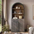 BELLEZE 71" Tall Storage Cabinet with Arched Hutch, Wooden Sideboard Buffet Cabinet with Adjustable Shelves for Pantry Organizing, 5-Tier Modern Storage Unit for Living Room Home Office, Ebony