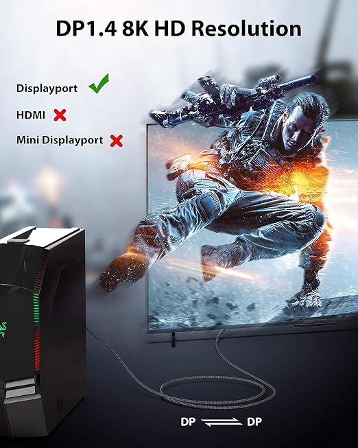 VESA Certified DisplayPort Cable 1.4, Maxonar 8K 4ft/1.2M DP Cable Cord (8K@60Hz, 4K@144Hz, 1080P@240Hz) Display Port HBR3 32.4Gbps, HDCP 2.2 for Odyssey G9 CHG90, PC, Laptop, TV Gaming Monitor - Grey