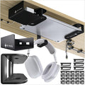 VI+AL Under Desk Laptop Mount - Hidden Metal Shelf with Side Storage, Hook & Cable Organizer - Installs with Tape & Screws - Fits Devices up to 1.7" Thick - Deluxe