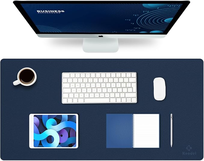 K KNODEL Large Office Leather Desk Mat, Mouse and Keyboard Pad, Computer and Laptop Mat, Desktop Protector and Cover, Writing Pad and Blotter (31.5"x15.7", Dark Blue)
