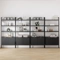 Nathan James Jasper 3-Shelf Solid Wood Boho Bookshelf, Wall Mounted Bookshelf with Cabinet with Fluted Doors, Black Oak, Set of 4