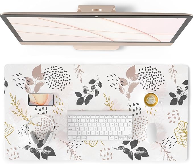 QIYI Large Mouse Pad for Desk, Cute Desk Mat for Desktop, Women Girls Office Décor Desk Accessories, PU Leather Waterproof Gaming Mousepad, Boho Botanical Desk Pad Computer Mat, 31.5" x 15.7"