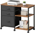 Maihail 3 Drawer File Cabinet with Wheels Rolling Printer Stand with Open Storage Shelf Fabric Lateral Filing Cabinet for Home Office,Rustic Brown