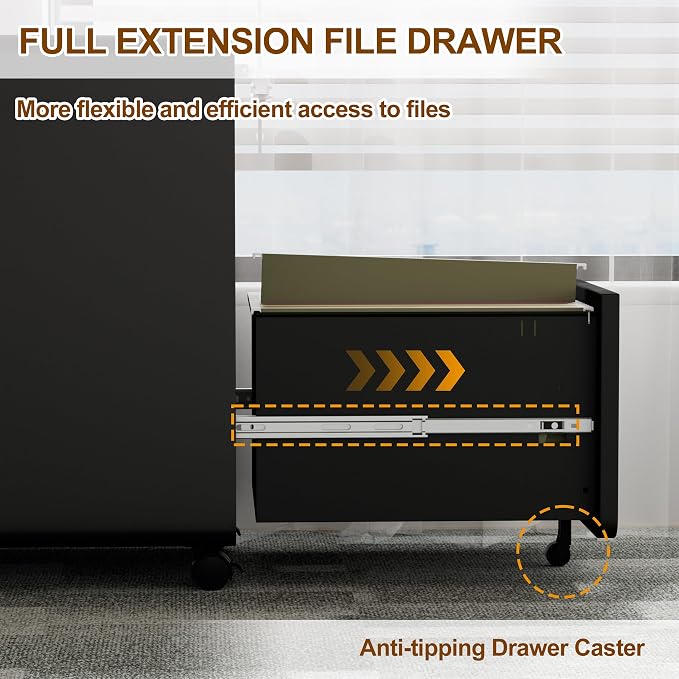 3 Drawer File Cabinet with Lock and 4 Keys, Mobile Metal Filing Cabinet, File Cabinets for Home Office, Under Desk, Pre-Assembly, File Drawer, Letter/Legal/A4 Hanging File Folders
