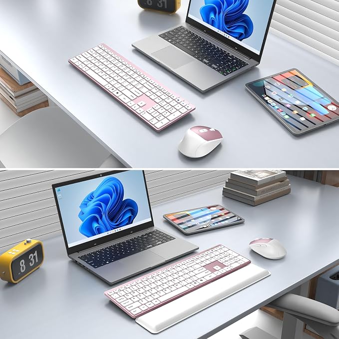 Wireless Keyboard and Mouse Combo, Full Size Silent Ultra Thin Keyboard with Magnetic Wrist Rest, Optical Mouse, 2.4G Lag-Free Cordless Mice Keyboard Set for Computer, Mac, Laptop, PC, Windows