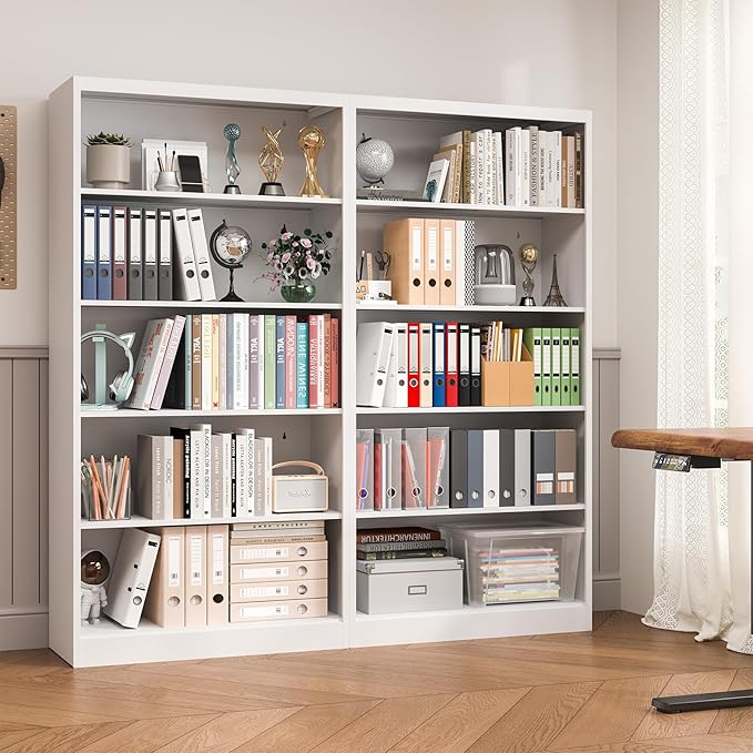 OSEILLC Bookcase,5 Tier Bookshelf,55" Tall Free Standing Metal Bookcase with Adjustable Storage Shelves,Wide Bookshelf for Bedroom Living Room Home Office School (White)