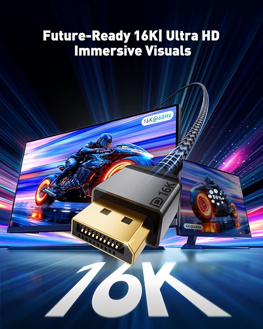 Maxonar VESA Certified 16K 80Gbps DisplayPort 2.1 Cable, (10 ft/2 Packs) DisplayPort Cable,16K@60Hz, 10K@60Hz, 8K@ 240Hz, 4K@ 540Hz, HDR, HDCP 2.2 for Gaming Monitor, RTX 5090,RX 9070,RTX 6000 Ada