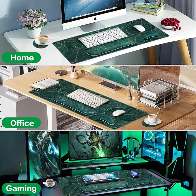 Desk Mat, Large Gaming Mouse Pad with Wrist Rest, 4in1 XXL Mousepad+Keyboard Wrist Rest+Mouse Pad Wrist Support+Cup Coaster Set Ergonomic for Computer Desk Accessories Decor Home Office Table Women