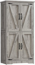 TEENFON Farmhouse Storage Cabinet with 2 Adjustable Shelves, Bathroom Cabinet with 4 Doors, Cupboard for Kitchen, Living Room, Rustic Gray