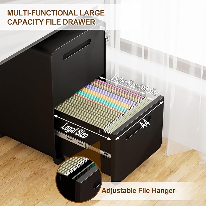2 Drawer File Cabinet with Lock and 4 Keys, Mobile Metal Filing Cabinet, File Cabinets for Home Office, Under Desk, Pre-Assembly, File Drawer, Letter/Legal/A4 Hanging File Folders