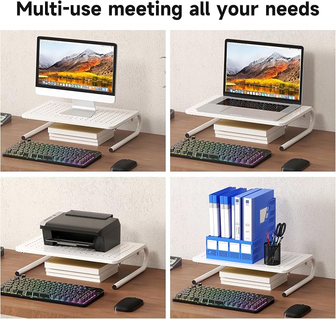 suptek Monitor Stand Riser for Computer,Laptop,Printer, Notebook and All Flat Screen Display with Vented Metal Platform and 4 Inches Height Underneath Storage,White(MST004W)