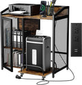 Printer Stand with Charging Station, Mobile Shredder Stand – 3 Tier Lateral Printer Table with Open Storage Shelves- Printer Cabinet for Office Home Use with Adjustable Shelves and Mesh Door