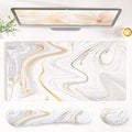 QIYI Leather Desk Mat Set, 4-in-1 Large Mouse Pad with Ergonomic Wrist Rest, Waterproof Desk Pad + Keyboard Wrist Rest + Mouse Wrist Support+Coaster, Non-Slip Office Gaming Accessories, Marble Stripes