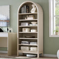 IFGET 71" Tall Arched Bookshelf, 7 Tiers Arch Bookcase with Storage, Modern Farmhouse Book Shelf with Adjustable Shelves, Wood Bookshelf w/Open Display Shelves for Living Room, Office (Cream)