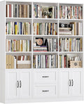 HOSTACK 71" Tall Triple Wide Bookshelf with Doors & Drawers, Modern Wood Bookcase for Storage, 6-Tier Large Bookcase with Display Shelves, Space-Saving Bookshelf for Living Room, Home Office, White