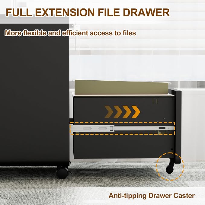 2 Drawer File Cabinet with Lock and 4 Keys, Mobile Metal Filing Cabinet, File Cabinets for Home Office, Under Desk, Pre-Assembly, File Drawer, Letter/Legal/A4 Hanging File Folders