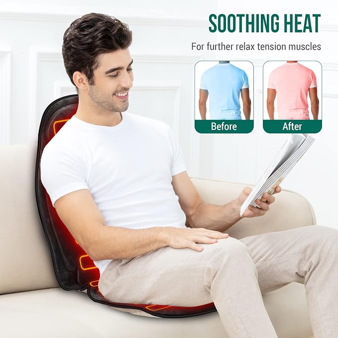 Snailax Back Massager with Heat, Memory Foam Chair Massage Pad, 5 Massage Modes & 2 Heat Settings, Seat Massager for Office Chair,Home Use, Car