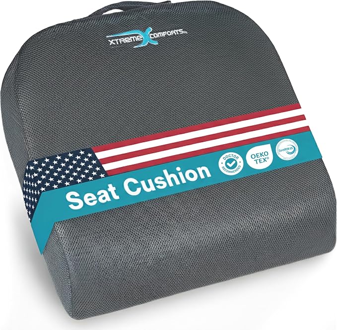 Xtreme Comforts Seat Cushions | Office Chair Cushions for Desk, Car, Wheelchair| Ergonomic Memory Foam Seat Cushion for Support & Comfort | Helps Improve Sitting Posture for Work & Body Relief