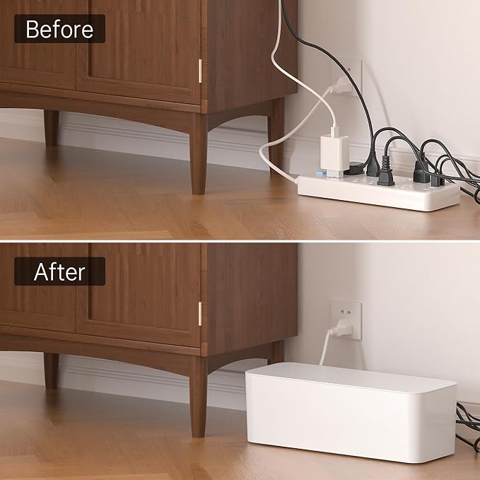 YECAYE 2 Pack Cable Management Box, Pet Friendly Cord Organizer Box for Home & Office, Child-Proof Cable and Power Strip Protector Box, Wire Hider and Cord Organizer for Desk, White