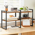 HOOBRO Desk Shelf Organizer, Adjustable Desktop Bookshelf, 2-Tier Shelf for Top of Desk, Wooden Office Storage Rack, for Office, Study, Kitchen, Dorm, Rustic Brown and Black BF39SJ01