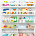 Fixwal Nursery Book Shelves, 32 Inch Floating Bookshelves for Wall Set of 4, Baby Nursery & Playroom Decor, Solid Wood Wall Mounted Shelves for Books and Toys Storage (White)