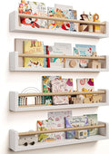 Seocry Nursery Book Shelves, 4 Pack, Wall Book Shelves for Kids Room, Baby, Toddler, Nursery Decor (White Wood, 23 Inches)