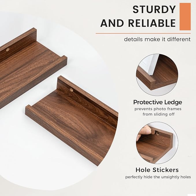 FLYJOE Picture Ledge Shelf, Floating Shelves Set of 2, 30 Inches Nursery Book Shelves for Toys Storage, Kids Bookshelf Wall Mounted for Living Room Bedroom Decor Books Photo Frames, Walnut