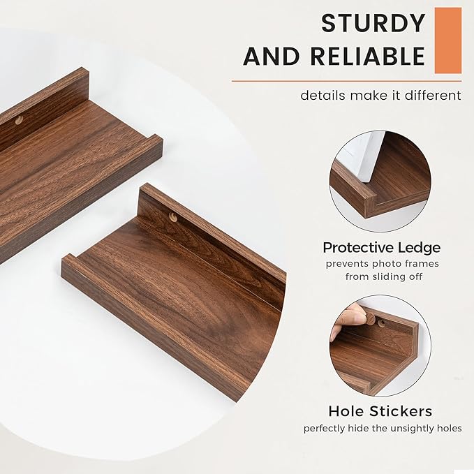 FLYJOE Picture Ledge Shelf, Floating Shelves Set of 2, 48 Inches Long Large Nursery Book Shelves for Toys Storage, Kids Bookshelf Wall Mounted for Living Room Bedroom Decor Books Photo Frames, Walnut