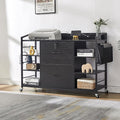 45" File Cabinet for Home Office, Mobile Office Storage Cabinet with Built-In Power Outlet, 2 Drawer Filing Cabinet with Lock, Shelves, Metal Hook, Storage Bag fits A4/Legal/Letter Size (Black)
