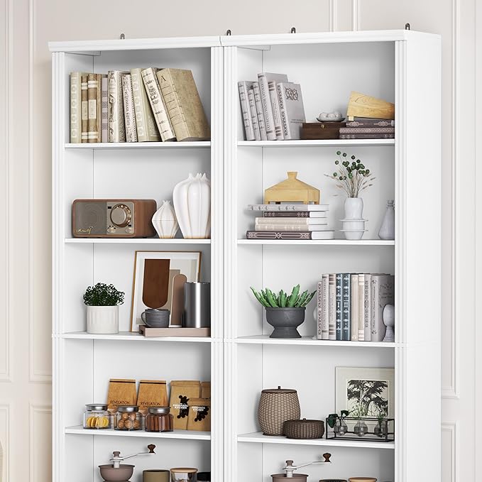 Thacuok 75" Tall Bookshelf Set of 2, 6 Tier Bookshelf with Adjustable Shelves, Bookcase with Anti-Tipping Device, Floor Standing Modern Display Rack,Book Shelf for Living Room, Bedroom, Office, White