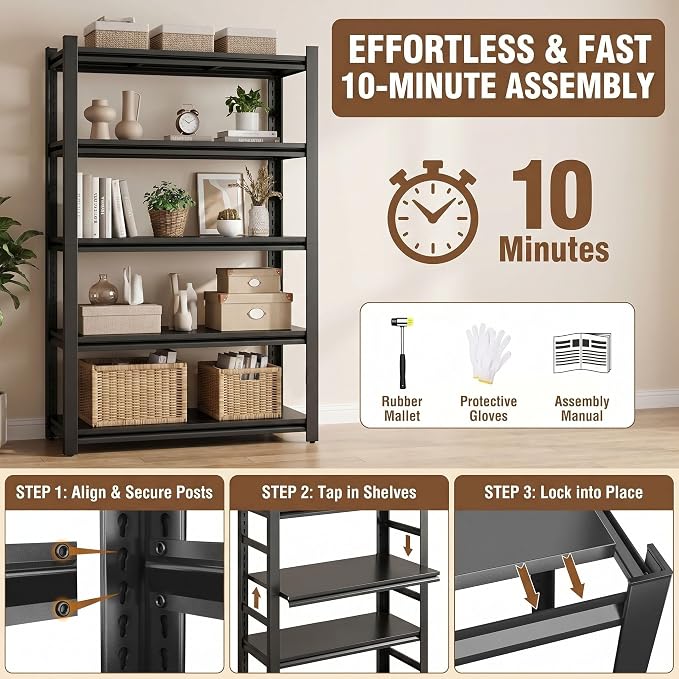 3 Tier Metal Bookshelf, Adjustable Tall Bookcase, Heavy Duty 1800 LBS Modern Deep Book Shelf, Bolt-Free Storage Shelves for Living Room, Home Office, Garage, 31.5" Wx 13.8" Dx 31.5" H