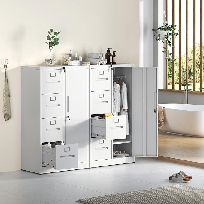 4 Drawer Filing Cabinet with Lock, Metal Storage Locker Cabinets for Home Office, File Cabinet for Hanging File Folders Letter/Legal/A4/F4 Size Documents, Assembly Required