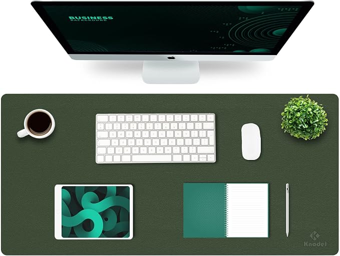K KNODEL Large Office Leather Desk Mat, Mouse and Keyboard Pad, Computer and Laptop Mat, Desktop Protector and Cover, Writing Pad and Blotter (35.4"x17", Dark Green)