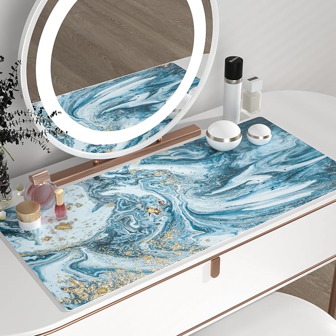 QIYI Large Desk Pad, Keyboard Mouse Pad Desktop Decor, Waterproof PU Leather Desk Cover Protector, Desk Accessories for Office Home Work Writing Gaming 31.5" x 15.7" - Blue Marble