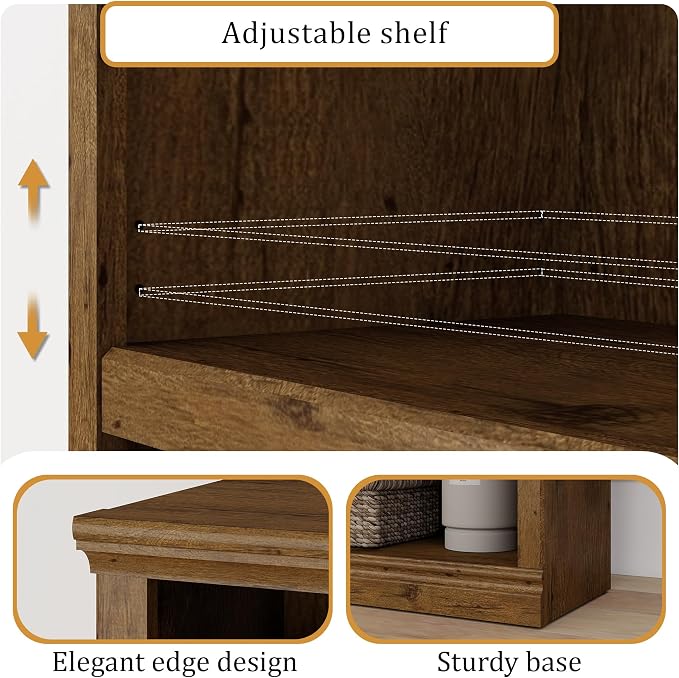 blini Wooden Bookshelf and Bookcase 5 Tier Narrow Bookshelves Set of 2, Vintage Oak Tall Bookshelf with Storage Cabinets for Living Room, Home Office, Library (Vintage Oak, 5-Shelf Narrow)