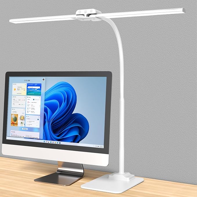 KableRika Desk Lamp Double Light: Bright Led Desk Lights for Home Office - Eye Care Reading Table Lamps with Base - Dimmable Desktop Lighting for Computer Monitor Study Drafting