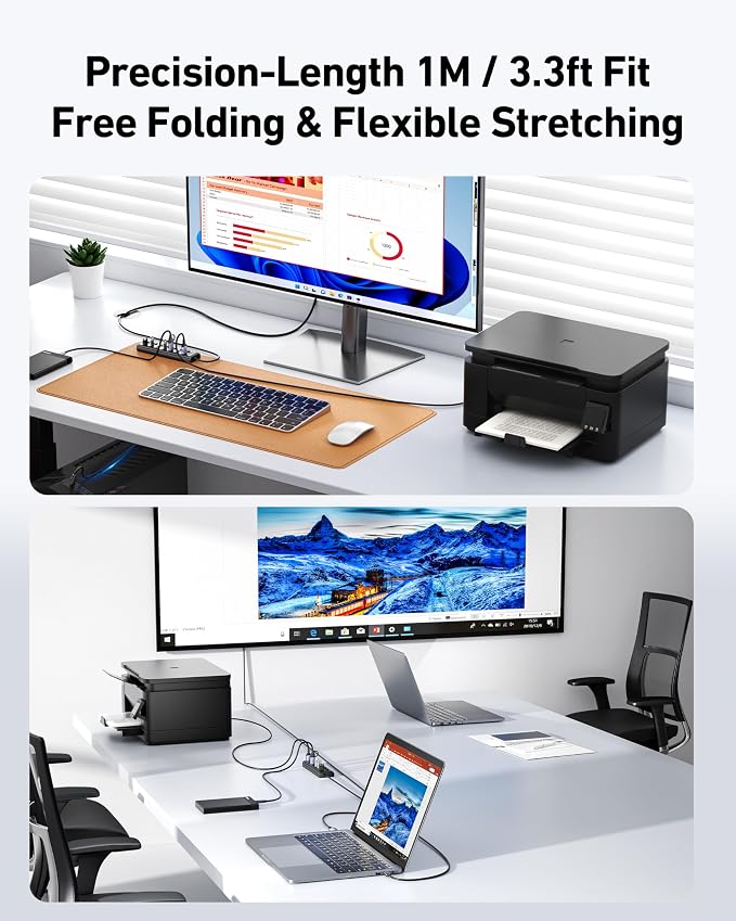 BENFEI USB 3.0 Hub 7-Port, Ultra-Slim Portable USB Splitter with 3.3ft Cable - Compatible with MacBook Pro/Air,Mac Pro, Mac Mini, iMac, Surface Pro, XPS, PC, Flash Drive, Mobile HDD (No Charging Port)