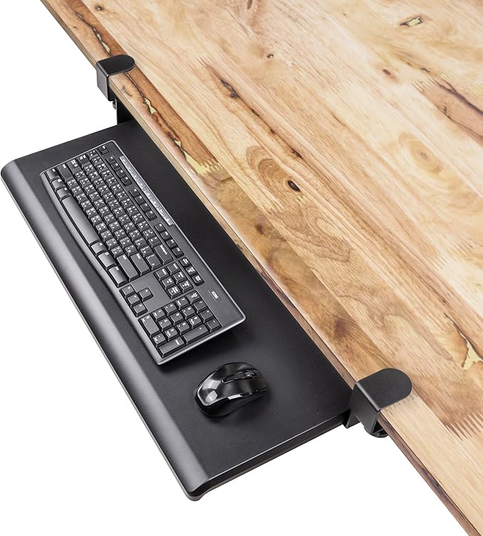 EHO Under Desk Keyboard Tray, Large 27.5" x 12.2" Slide-Out Clamp-On Drawer with Steel C-Clamps, Ergonomic Platform Fits Full-Size Keyboard and Mouse, Tool-Free Installation, TAA-Compliant