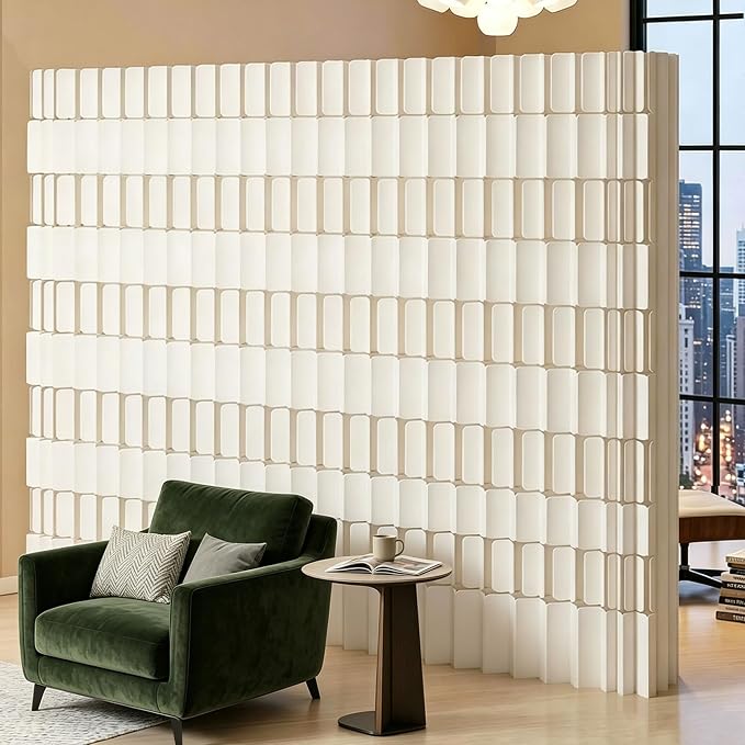 Modern Folding Room Divider for Space Separation, 5.2ft Tall Honeycomb Accordion Privacy Screen, Kraft Paper Portable Freestanding Partition Wall, No Drilling (Style-C, L118.0 x H70.8 Inch)