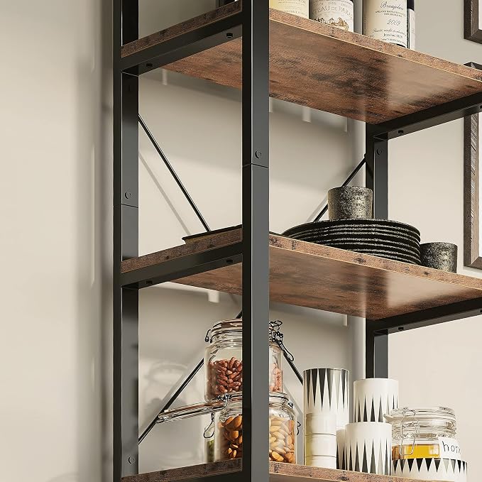 IRONCK Bookshelf 6-Tier Ladder Shelf 110lbs Display Shelf Vintage Industrial Style Bookcase for Home Office, Living Room